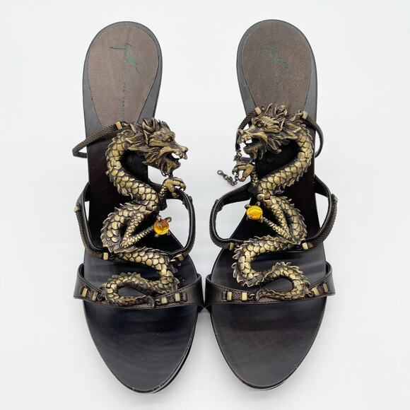 Giuseppe Zanotti Vicini Vintage Dragon Embellished Leather Heeled Sandals IT 36 - Picture 2 of 13